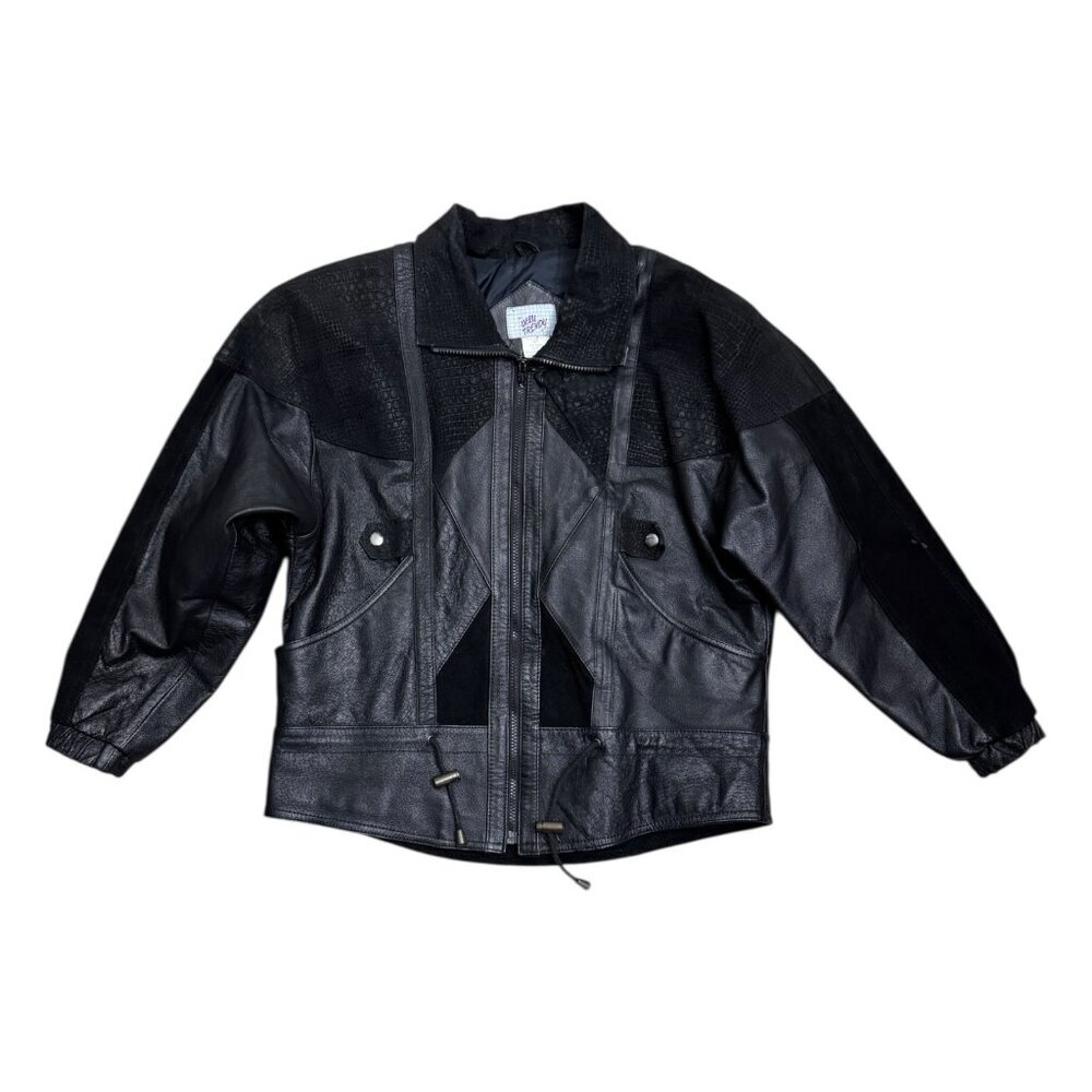 GENUINE LEATHER Very Trendy Vintage Bomber Black Jacket Womens Small